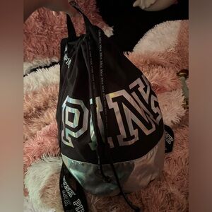 PINK Victoria’s Secret Drawstring Backpack - Black and Silver